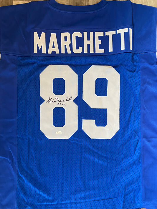 Gino Marchetti signed custom jersey inscribed "HOF 72" (JSA COA)