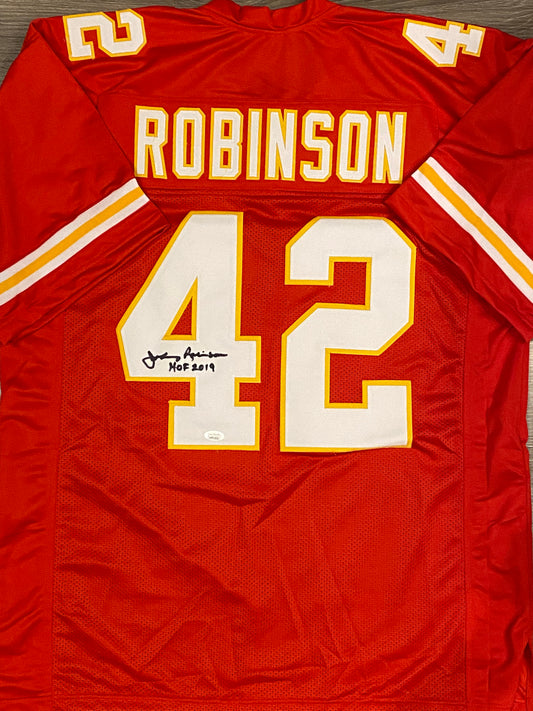 Johnny Robinson HOF signed custom jersey inscribed "HOF 2019" (JSA COA)