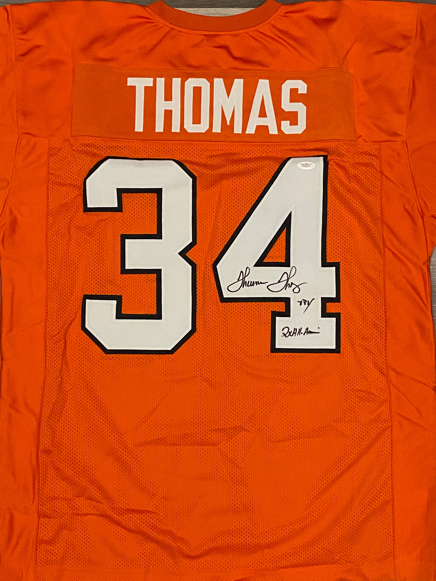 Thurman Thomas signed custom jersey OSU Cowboys inscribed (JSA COA)