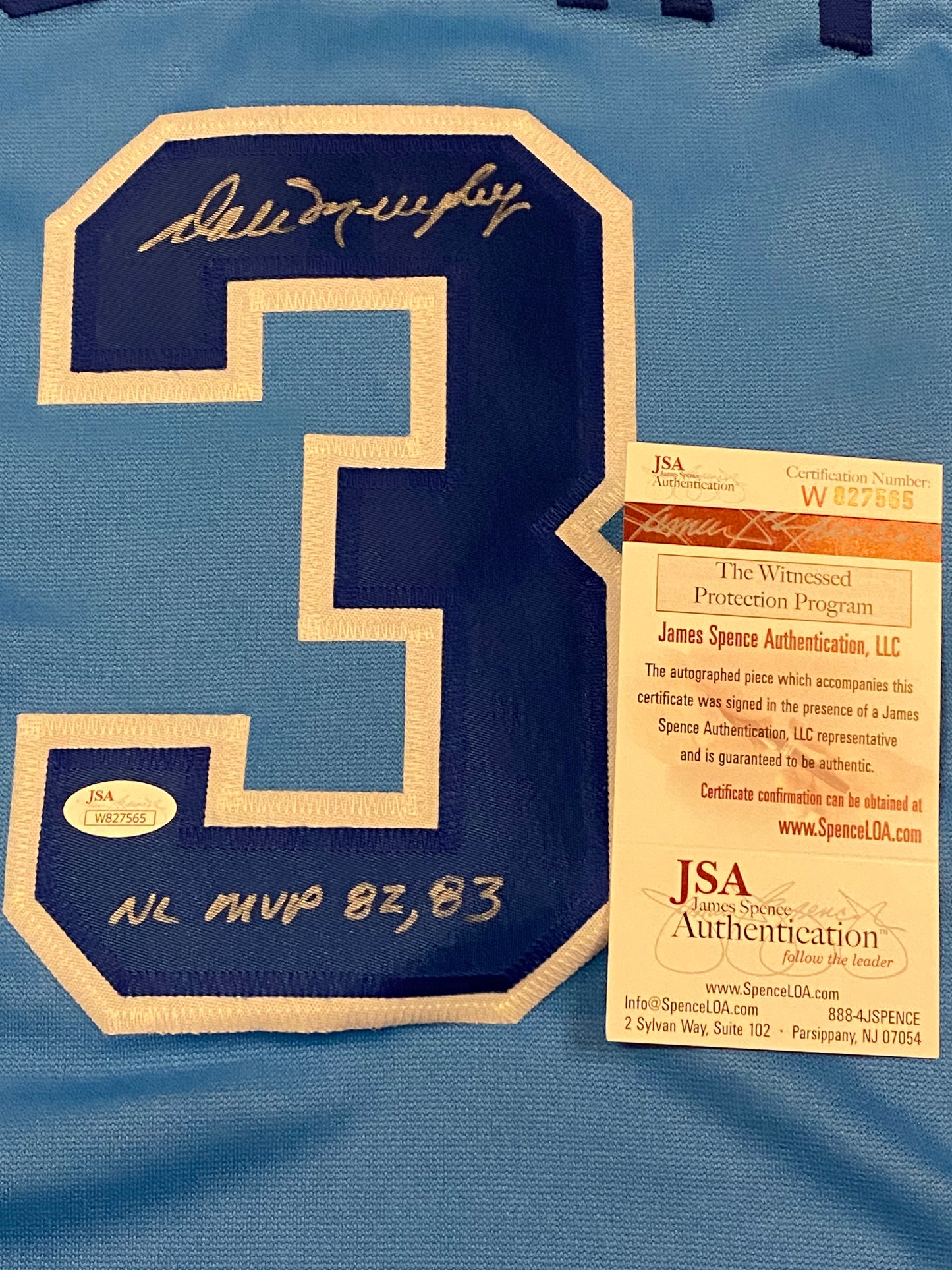 Dale Murphy signed custom jersey inscribed "AL MVP  '82, 83" (JSA COA)