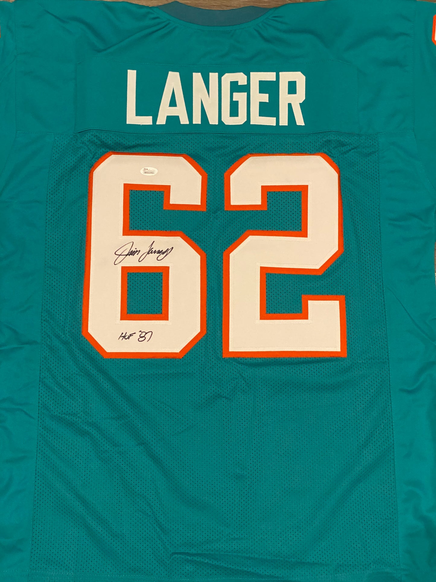 Jim Langer signed custom jersey inscribed "HOF '87" (JSA COA)