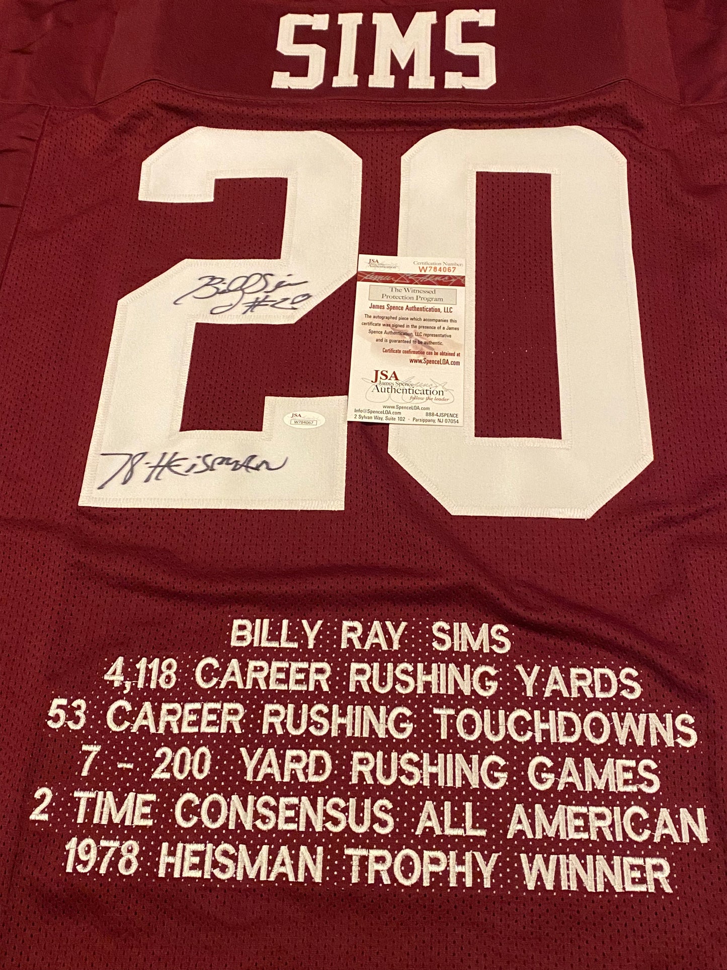 Billy Simms signed custom jersey Oklahoma inscribed "'78 Heisman" (JSA COA)