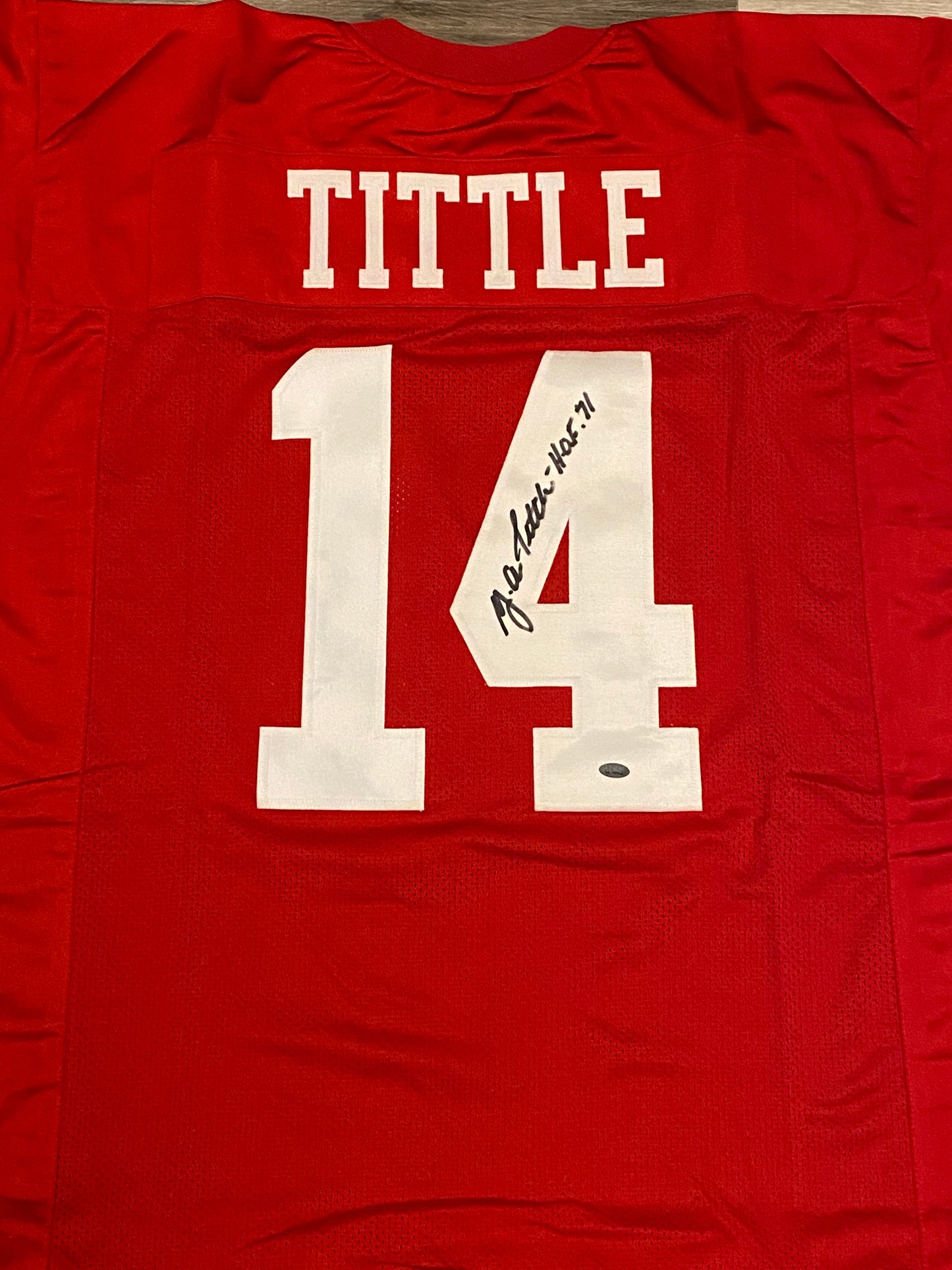 Y.A. Tittle signed custom jersey inscribed "H.O.F. '71" (GT Sports Marketing COA)