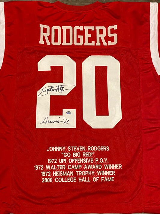 Johnny Rodgers custom jersey Nebraska inscribed "Heisman '72" (GT Sports Marketing COA)