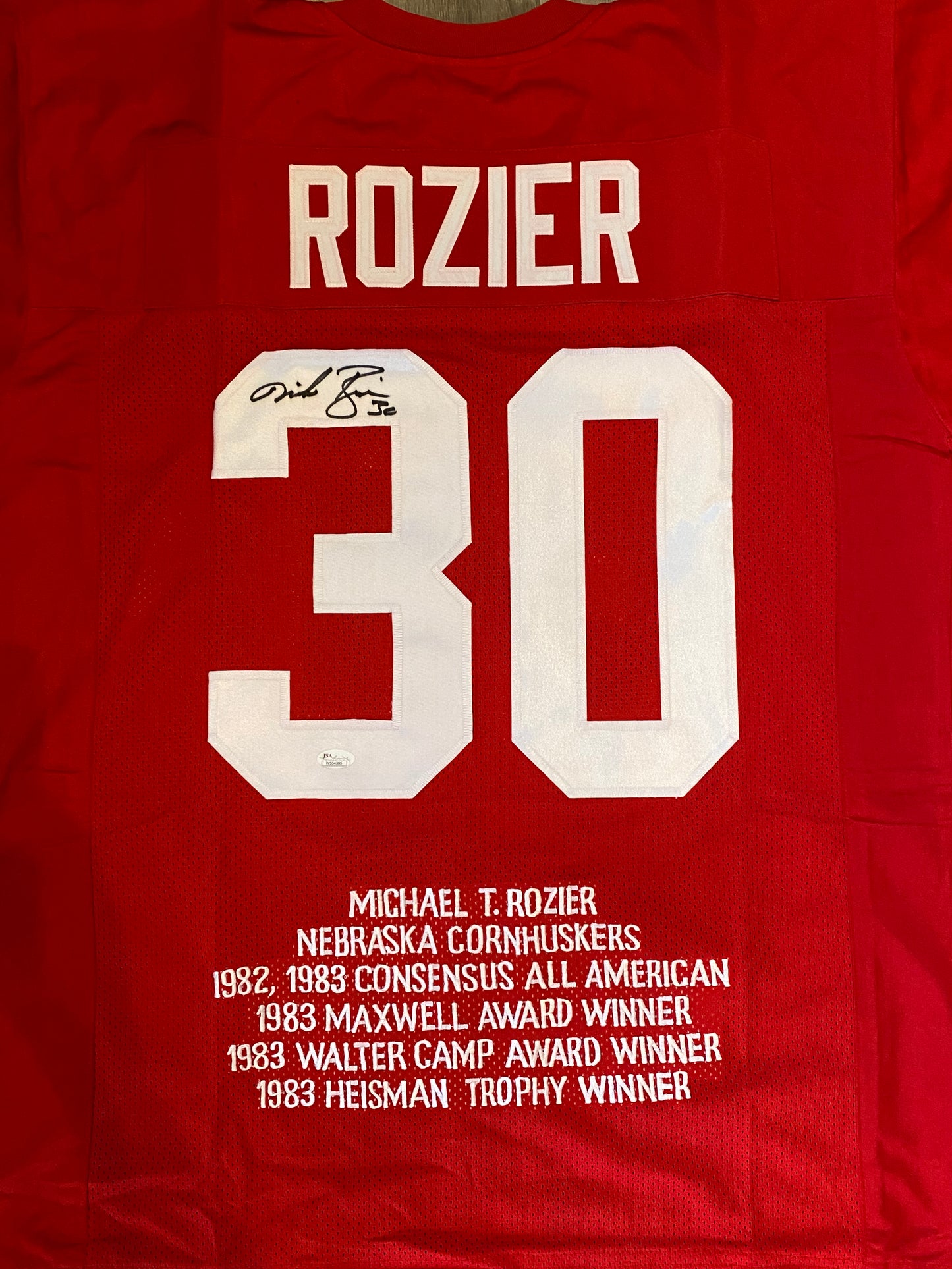 Mike Rozier custom jersey Nebraska (JSA COA)