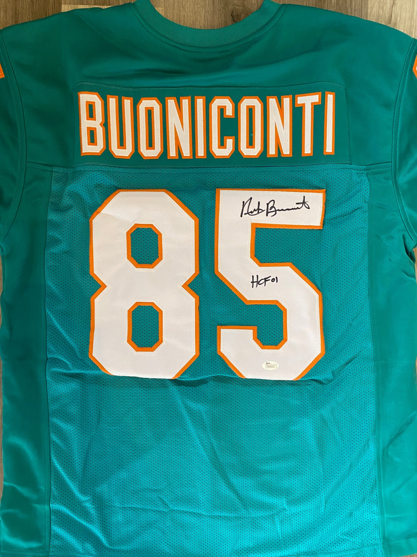Nick Buoniconti signed custom jersey inscribed "HOF 01" (JSA COA)